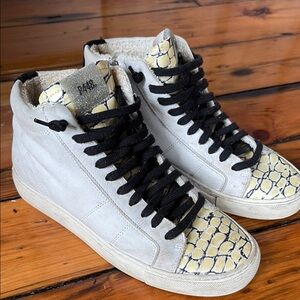 White and Yellow High-Top Sneakers